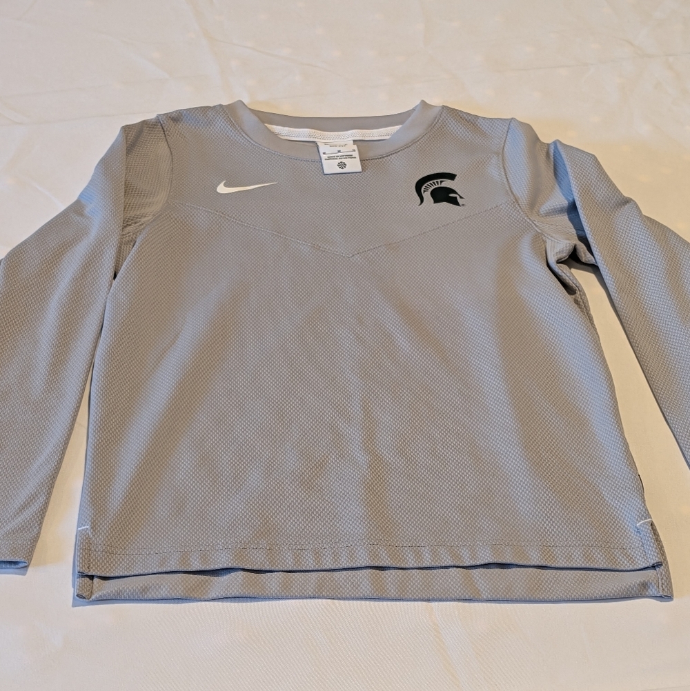 Nike Kids M Light Gray Long-Sleeve Athletic Shirt with Spartan Logo